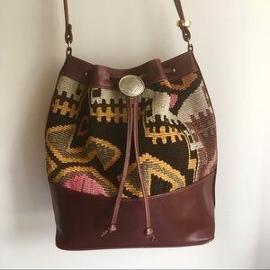 Vintage southwestern woven leather bucket bag